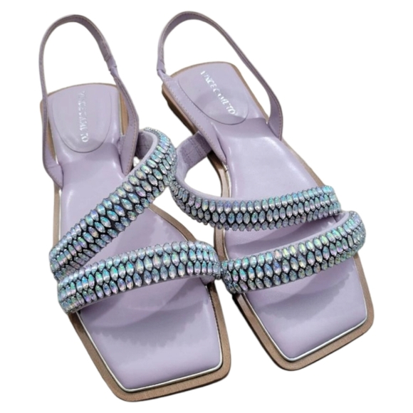 Vince Camuto Lavender Cushioned Slip On Square Toe Embellished Sandals - Picture 2 of 11